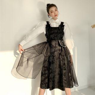 Puff-sleeve Shirt / Floral Print Midi Jumper Dress