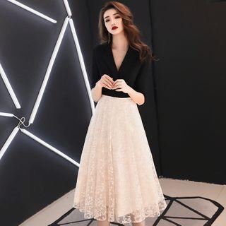 Two-tone Mesh Panel A-line Cocktail Dress