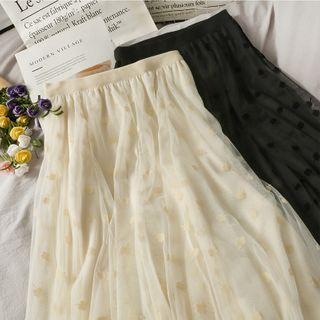 Printed Mesh Midi Skirt