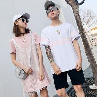 Couple Matching Printed Short-sleeve T-shirt Dress / Printed Short-sleeve T-shirt / Lettering Shorts