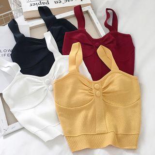 Buttoned Ruched Knit Camisole Top