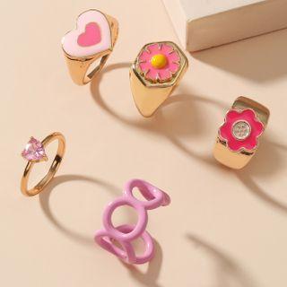 Set Of 5: Alloy Ring 01 - Gold - One Size