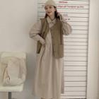 Long-sleeve Polo-neck Plain Midi Dress / Button-up Vest