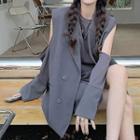 Double Breasted Vest / Long-sleeve Cold-shoulder Top