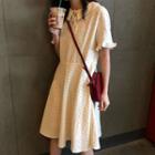 Dotted Short-sleeve A-line Dress Almond - One Size