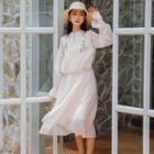 Embroidered Frog-button Long-sleeve Dress