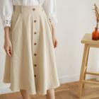 Button-front Midi Flare Skirt