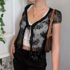Cap-sleeve Tie Front Lace Cardigan