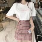 Short Sleeve Printed Tee / Plaid Skirt
