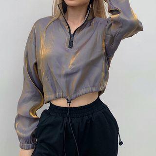 Long-sleeve Satin Crop Top