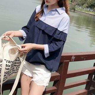 3/4-sleeve Striped Panel Blouse