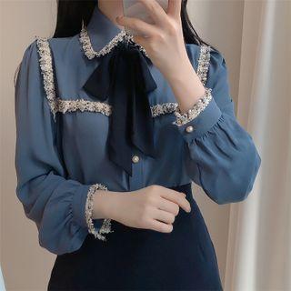 Fringed Trim Bow Blouse