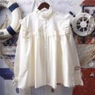 Long-sleeve Frill Trim Stand Collar Shirt White - One Size