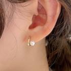 Double-layered Pearl Stud Earring 1 Pair - Gold - One Size