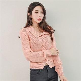 Collared Slim-fit Rib-knit Cardigan