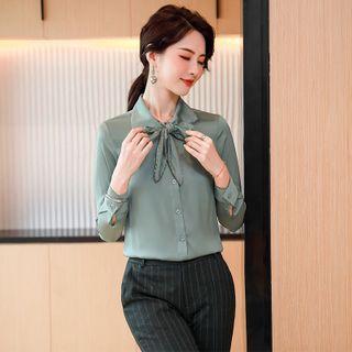Chiffon Shirt / Striped Dress Pants