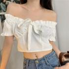 Off-shoulder Frill Trim Bow-accent Cropped Blouse