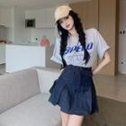 Short-sleeve Lettering T-shirt / Denim Mini Skirt