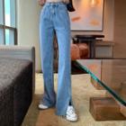 High-waist Wide-leg Side-slit Jeans