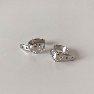 Heart Ear Cuff 1 Pair - Silver - One Size