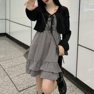 Houndstooth Mini A-line Dress / Cardigan