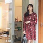 Ruffle-collar Floral Chiffon Dress
