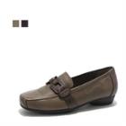 Genuine Leather Buckle-trim Loafers