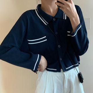 Contrast Trim Knit Top Navy Blue - One Size