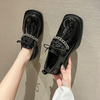 Chain Strap Patent Platform Lace-up Shoes