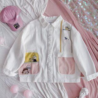 Cartoon Embroidered Buttoned Jacket As Shown In Figure - One Size