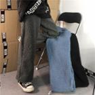 Drawstring Hem Fleece Straight-cut Pants