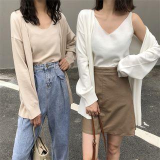 Set: V-neck Camisole + Open Front Cardigan