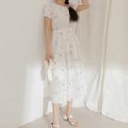 Floral Embroidered Puff-sleeve Dress Pink - One Size