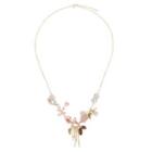 Fashion And Elegant Plated Gold Enamel Flower Bird Tassel Necklace With Cubic Zirconia Golden - One Size