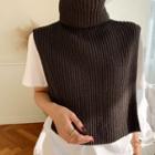 Turtle-neck Open-side Knit Top Brown - One Size