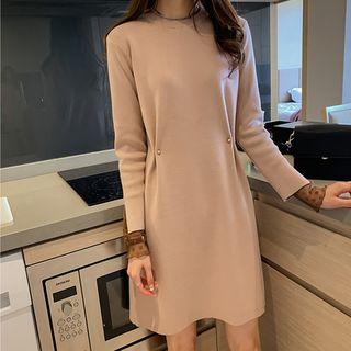Long-sleeve Lace Panel Mini Knit Dress