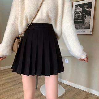 High-waist Plain A-line Pleated Mini Skirt