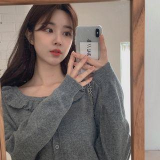 Frill-neck Woolen Cardigan