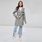 Hooded Tie-waist Coat Gray - One Size