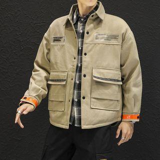 Applique Letter Printed Cargo Jacket