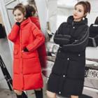 Couple Matching Contrast-trim Buttoned Hooded Padded Coat