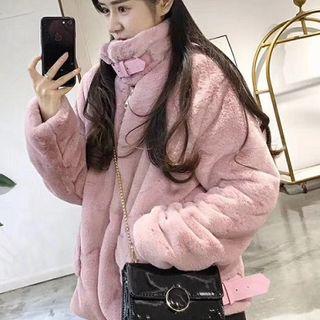 Plain Furry Loose-fit Coat