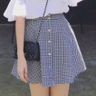 Set: Smiley Face Short Sleeve T-shirt + Plaid A-line Skirt