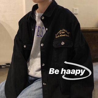 Embroidered Snap Button Shirt Jacket