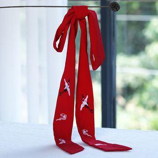 Embroidered Crane Hair Tie