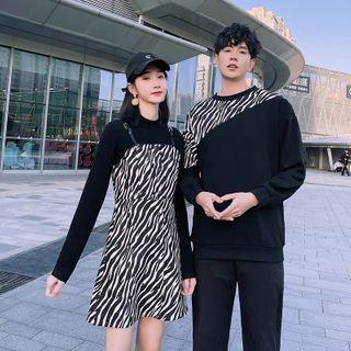 Couple Matching Zebra Print Sweatshirt / Long-sleeve Top / Pants / Jumper Dress