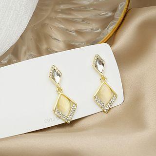 Cat Eye Stone Rhinestone Dangle Earring 1 Pair - E3427 - Gold - One Size