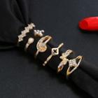 Set Of 6: Rhinestone Alloy Ring (assorted Designs) Set - Gold - One Size
