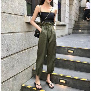 Plain High-waist Cropped Harem Pants