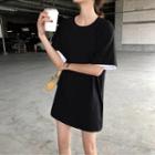 Elbow-sleeve Mock Two-piece Oversized T-shirt
